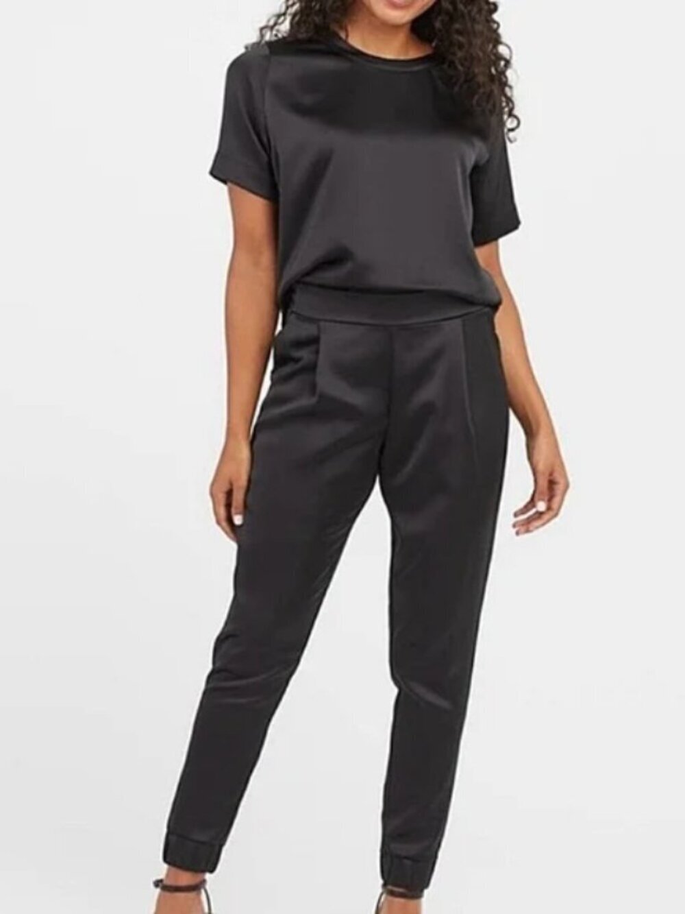 NWT Spanx The Perfect Pant Satin Jogger Classic Black Sz XL